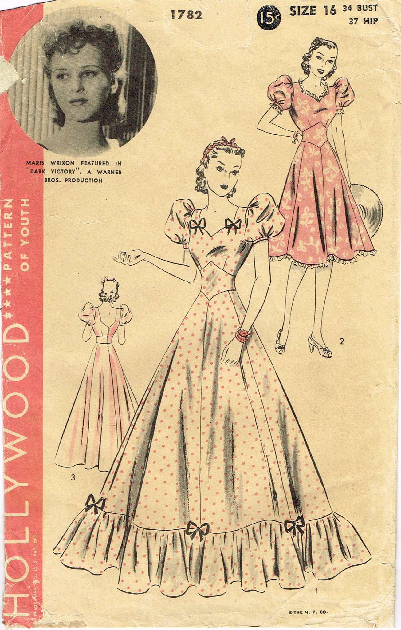 late 1930s Sun Dress and Jacket Pattern HOLLYWOOD 1788 Beautiful Frock  Dress and Jacket Figure flattering design Bust 34 Vintage Sewing Pattern