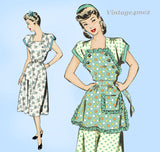 Hollywood 1834: 1940s Uncut Misses Dress & Apron Sz 34 B Vintage Sewing Pattern