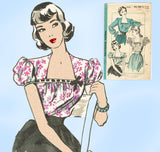 Hollywood 1875: 1940s Misses Peasant Blouse Size 32 Bust Vintage Sewing Pattern - Vintage4me2
