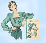 Hollywood 1875: 1940s Misses Peasant Blouse Size 32 Bust Vintage Sewing Pattern - Vintage4me2