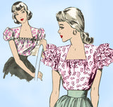 Hollywood 1875: 1940s Misses Peasant Blouse Size 32 Bust Vintage Sewing Pattern - Vintage4me2