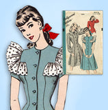 1940s Vintage Hollywood Sewing Pattern 1876 Uncut Misses Princess Dress Sz 32 B