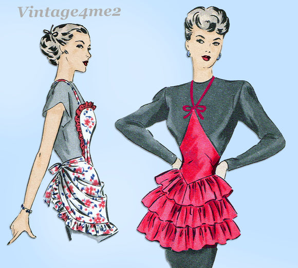 Hollywood 1943: 1940s Uncut Misses Ruffle Apron Fits All Vintage Sewing Pattern
