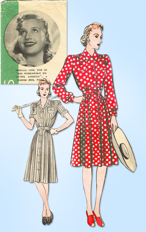 1940s Vintage Hollywood Startlet Sewing Pattern Uncut Misses WWII Dress Sz 32 B - Vintage4me2