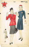 1940s Vintage Hollywood Sewing Pattern 769 FF Misses Dress & Peplum Jacket 32B - Vintage4me2