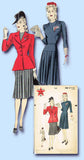 1940s Vintage Hollywood Sewing Pattern 769 FF Misses Dress & Peplum Jacket 32B - Vintage4me2
