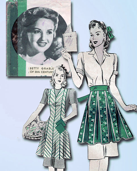 1940s Rare Hollywood Starlet Pattern 774 Betty Grable Apron Set 40 to 42 Bust