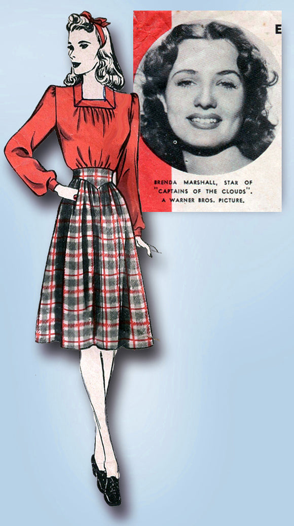 1940s Hollywood Starlet Sewing Pattern 792 Brenda Marshall Skirt & Blouse Sz 28B