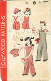1940s Vintage Hollywood Pattern 882 Toddlers Overalls w Crochet Shirt & Cap Sz 6