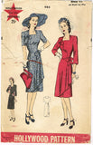 1940s Original Vintage Hollywood Pattern 945 Misses WWII Afternoon Dress Sz 34 B