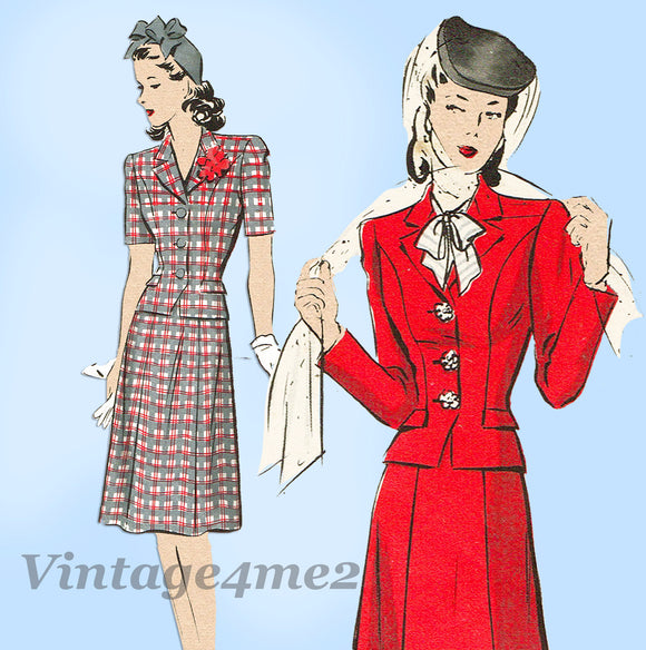 Hollywood 963: 1940s Uncut Misses WWII Suit Size 34 Bust Vintage Sewing Pattern - Vintage4me2