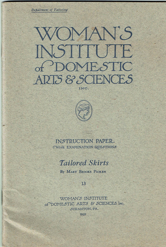 1920s Mary Brooks Picken Woman's Institute Sewing Book 13 Tailored Skirts 1921