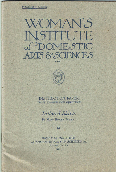 1920s Mary Brooks Picken Woman's Institute Sewing Book 13 Tailored Skirts 1921