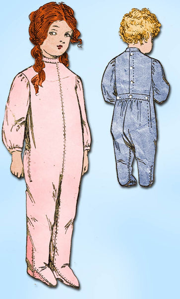 1920s Vintage Ladies Home Journal Sewing Pattern 1400 Toddler Footie Pajamas Sz2 - Vintage4me2