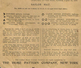 1910s Vintage Ladies Home Journal Sewing Pattern 2498 Toddler Girls Sailor Hat - Vintage4me2