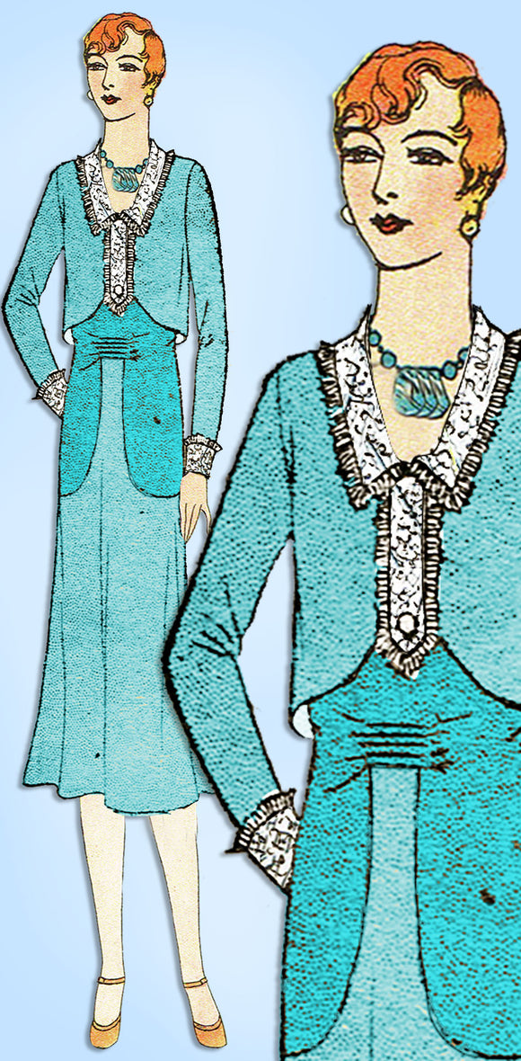 1930s VTG Ladies Home Journal Sewing Pattern 6457 Uncut Misses Street Dress 34 B - Vintage4me2
