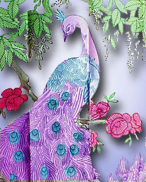 1930s Laura Wheeler Embroidery Transfer 1014 Uncut Peacock Scene Wall Hanging