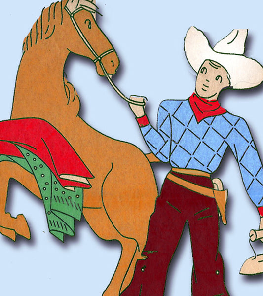 1930s Uncut Laura Wheeler Embroidery Transfer 227 Cowboy Tea Towel Motifs