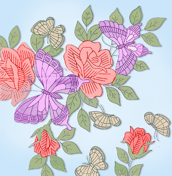1940s Vintage Laura Wheeler Embroidery Transfer 851 Uncut Butterfly Floral Motif