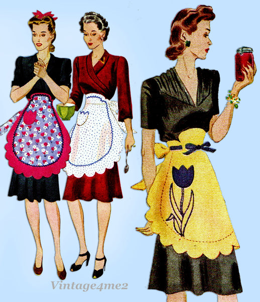 McCall 1011: 1940s Lovely Misses Scalloped Apron Fits All Vintage Sewing Pattern