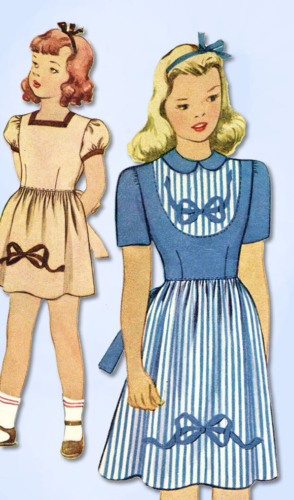 1940s Vintage McCall Sewing Pattern 1026 WWII Girls Embroidered Dress Size 8