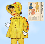 1940s Original Vintage McCall Pattern 1082 Baby Girls Heirloom Coat & Bonnet Sz1