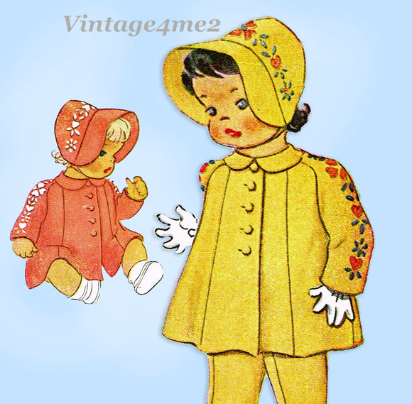 1940s Original Vintage McCall Pattern 1082 Baby Girls Heirloom Coat & Bonnet Sz1 vintage4me2