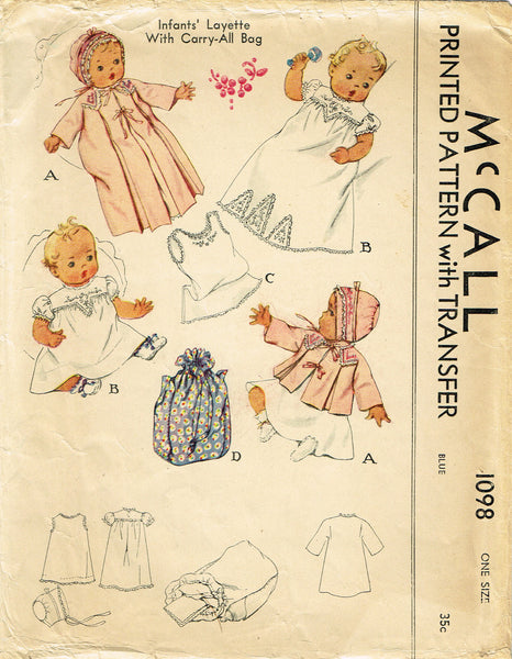 McCall 1098: Rare WWII Infants Layette Set & Carry Bag Vintage Sewing Pattern