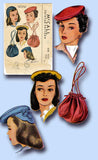 1940s Vintage McCall Sewing Pattern 1115 Misses Hat and Purse Millinery Set 22in - Vintage4me2
