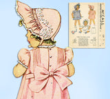 McCall 1121: 1940s Vintage McCalls Sewing Pattern Baby Heirloom Dress & Bonnet Size 1