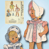 McCall 1126: 1940s Vintage McCalls Sewing Pattern Baby Girls Heirloom Dress & Bonnet Size 1