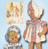 1940s Vintage McCalls Sewing Pattern 1126 Baby Girls Heirloom Dress & Bonnet 6mo