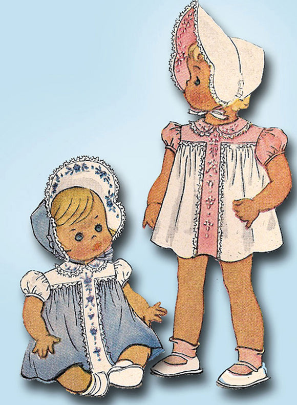 McCall 1126: 1940s Vintage McCalls Sewing Pattern Baby Girls Heirloom Dress & Bonnet Size 1 vintage4me2