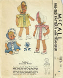 McCall 1126: 1940s Vintage McCalls Sewing Pattern Baby Girls Heirloom Dress & Bonnet Size 1