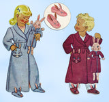 McCall 1145: 1940s Girls Robe Bunny Slippers & Doll Size 6 Vintage Sewing Pattern