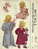 McCall 1145: 1940s Baby Robe Bunny Slippers & Doll Size 2 Vintage Sewing Pattern