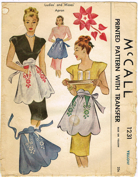 McCall 1231: 1940s Misses Embroidered Apron Fits All Vintage Sewing Pattern