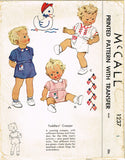 1940s Vintage McCalls Sewing Pattern 1237 WWII Toddler Boys Creeper Romper Sz 1