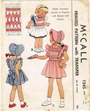 McCall 1245: 1940s Toddler Girls Dress & Bonnet Size 4 Vintage Sewing Pattern