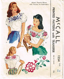 1940s Vintage McCall Sewing Pattern 1254 Uncut Misses Embroidered Blouse Size 12 - Vintage4me2