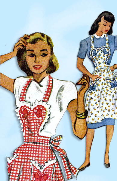 1940s Vintage McCall Sewing Pattern 1257 Misses Butterfly Apron Set Sz 30 32 B