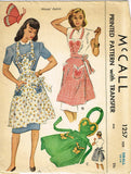 1940s Vintage McCall Sewing Pattern 1257 Misses Butterfly Apron Set Sz 30 32 B
