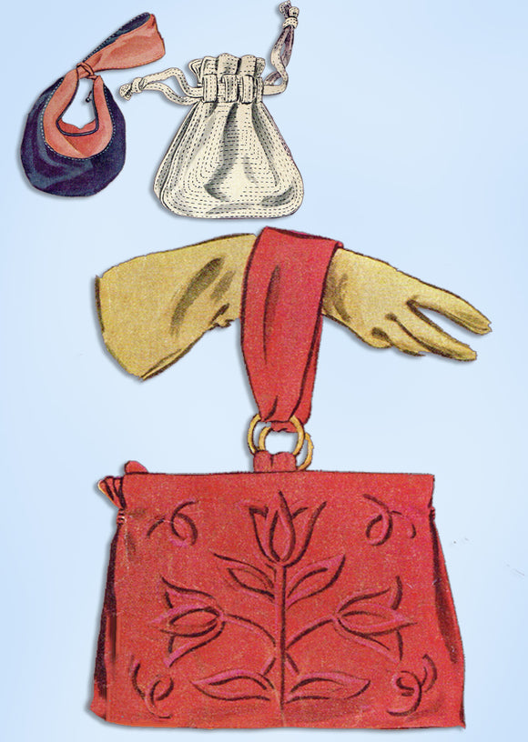 1940s Original Vintage McCall Sewing Pattern & Transfer 1262 Beaded Purse Set