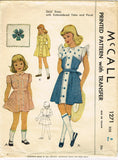 1940s Original Vintage McCall Sewing Pattern 1271 Girls Embroidered Dress Sz 8