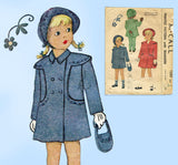 McCall 1280: 1940s Cute Toddler Girls Coat & Hat Size 2 Vintage Sewing Pattern