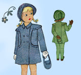 McCall 1280: 1940s Cute Toddler Girls Coat & Hat Size 2 Vintage Sewing Pattern
