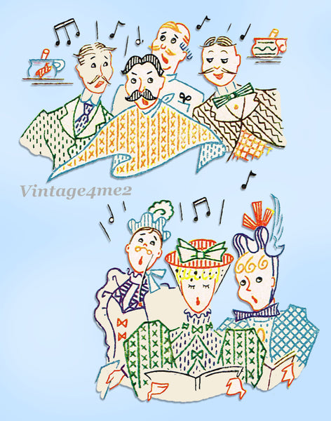 1940s Vintage McCall Embroidery Transfer 1288 Uncut Gay 90s Tea Towel Motifs