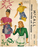 McCall 1313: 1940s Misses Bustle Back Apron Fits All Vintage Sewing Pattern
