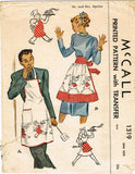 1940s Vintage McCall Sewing Pattern 1319 His and Hers Novelty Apron Fits All
