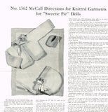 1940s Original Vintage McCall Pattern 1362 Sweetie Pie Baby Doll Clothes 24 Inch